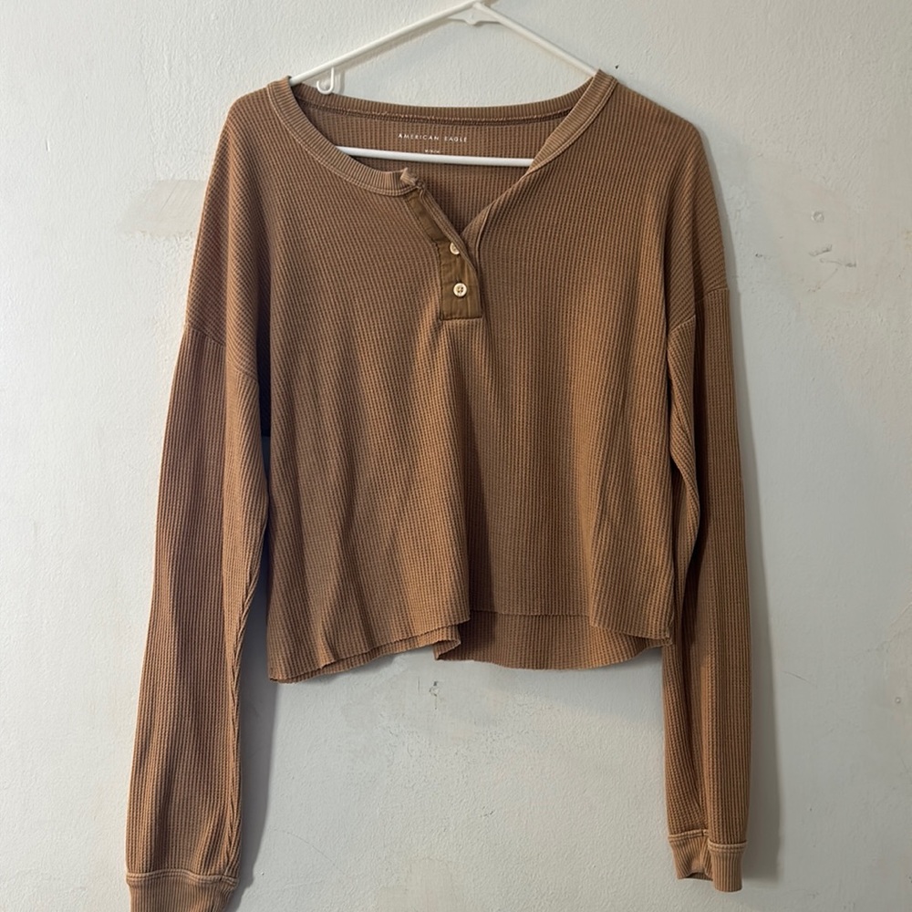 American Eagle cropped waffle knit long sleeve
